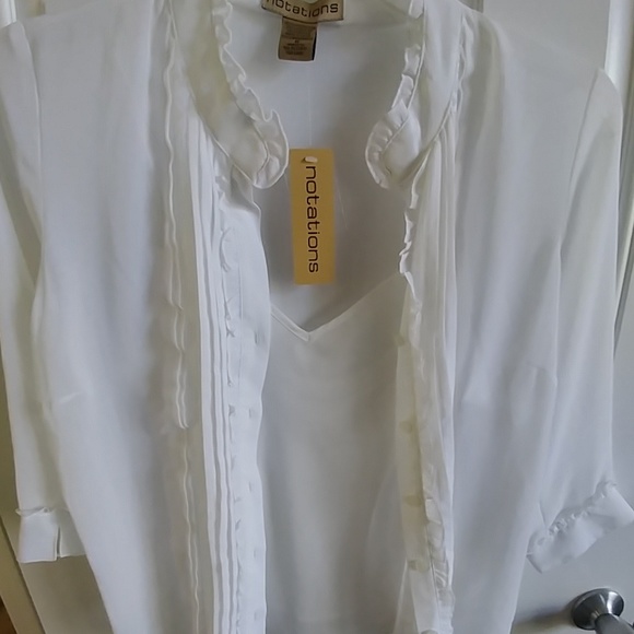 Notations White button down blouse lace ruffles M - Picture 4 of 6